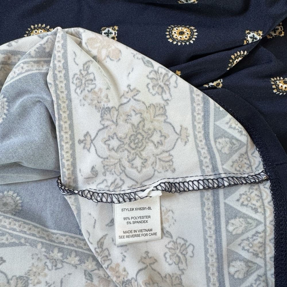Always Indigo Dress Womens 2X Shirt Dress Navy Blue Medallion Button-Down Boho - Picture 6 of 6
